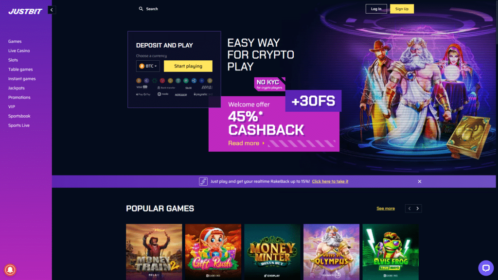 JustBit Online Bitcoin Casino Review